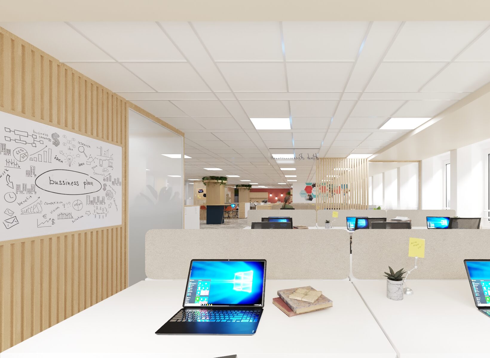 Visuel 3D des bureaux open space pour Neurone IT