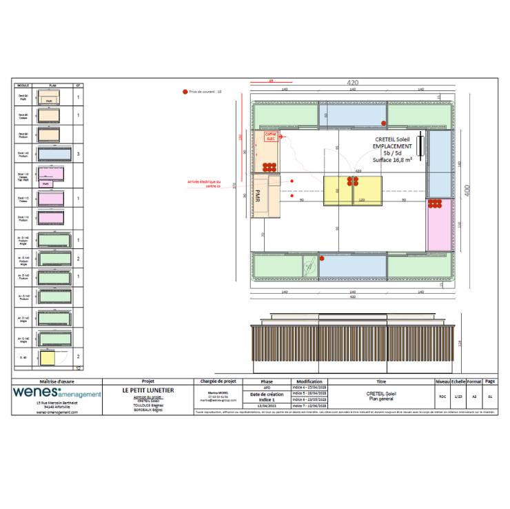Plans techniques du concept Le Petit Lunetier pour pop-up store en centre commerciaux
