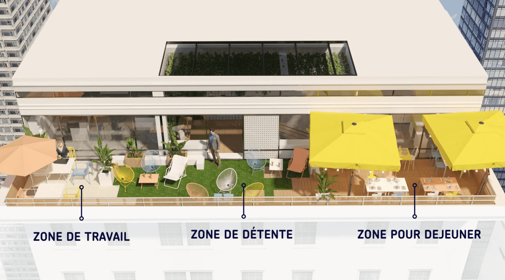 Terasse patio 3D, zone de détente, zone de travail, zone de déjeuner by WENES Aménagement