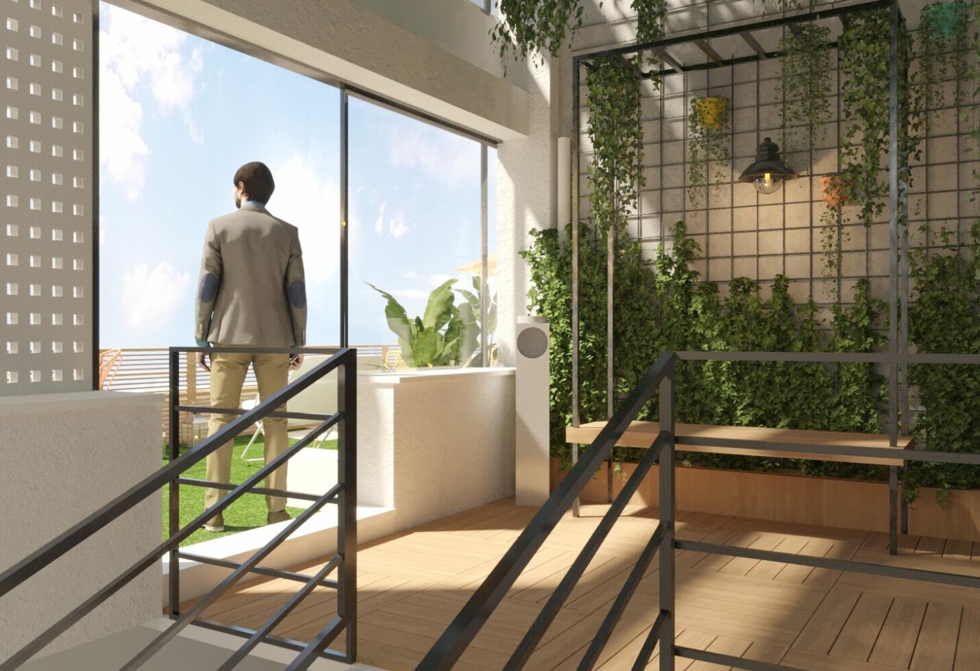 Vue du patio de l'intérieur, végétal, ambiance nature by WENES Aménagement