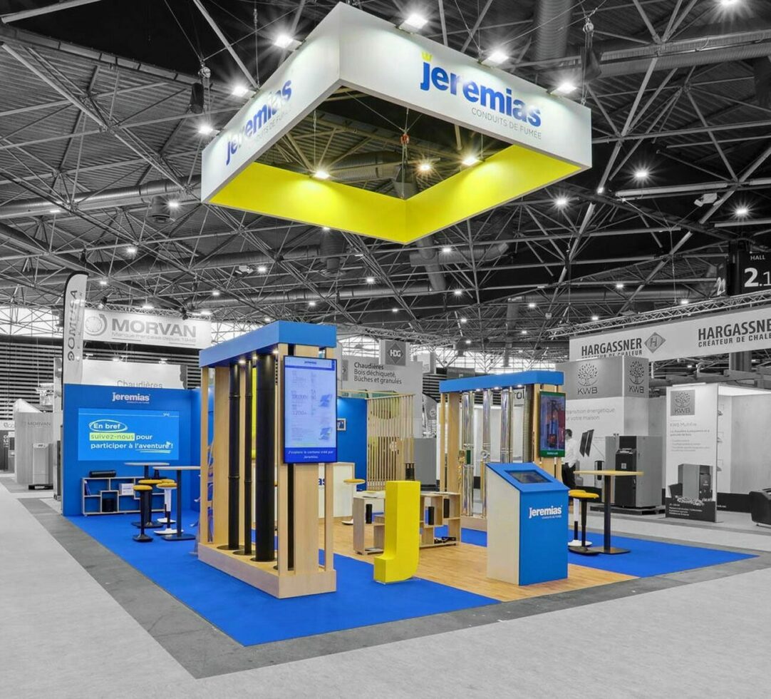 Vue d'ensemble du stand sur-mesure Jeremias au salon Be Positive by WENES Stand